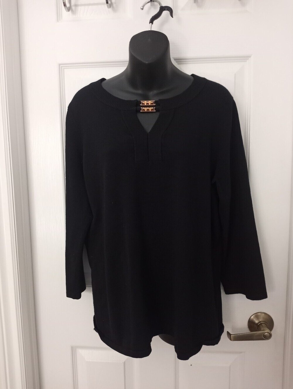 Black Sweater with Gold Studded Accent Keyhole